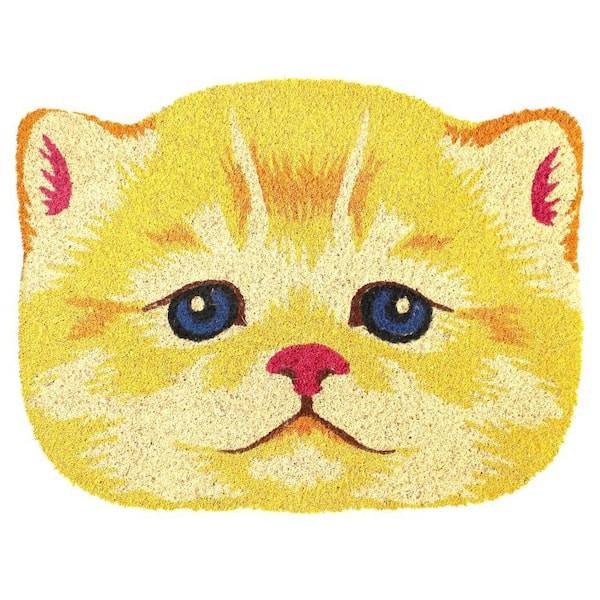Unbranded Cat Face Yellow Multi 18 in. x 24 in. Coir Non-Slip Indoor Outdoor Door Mat