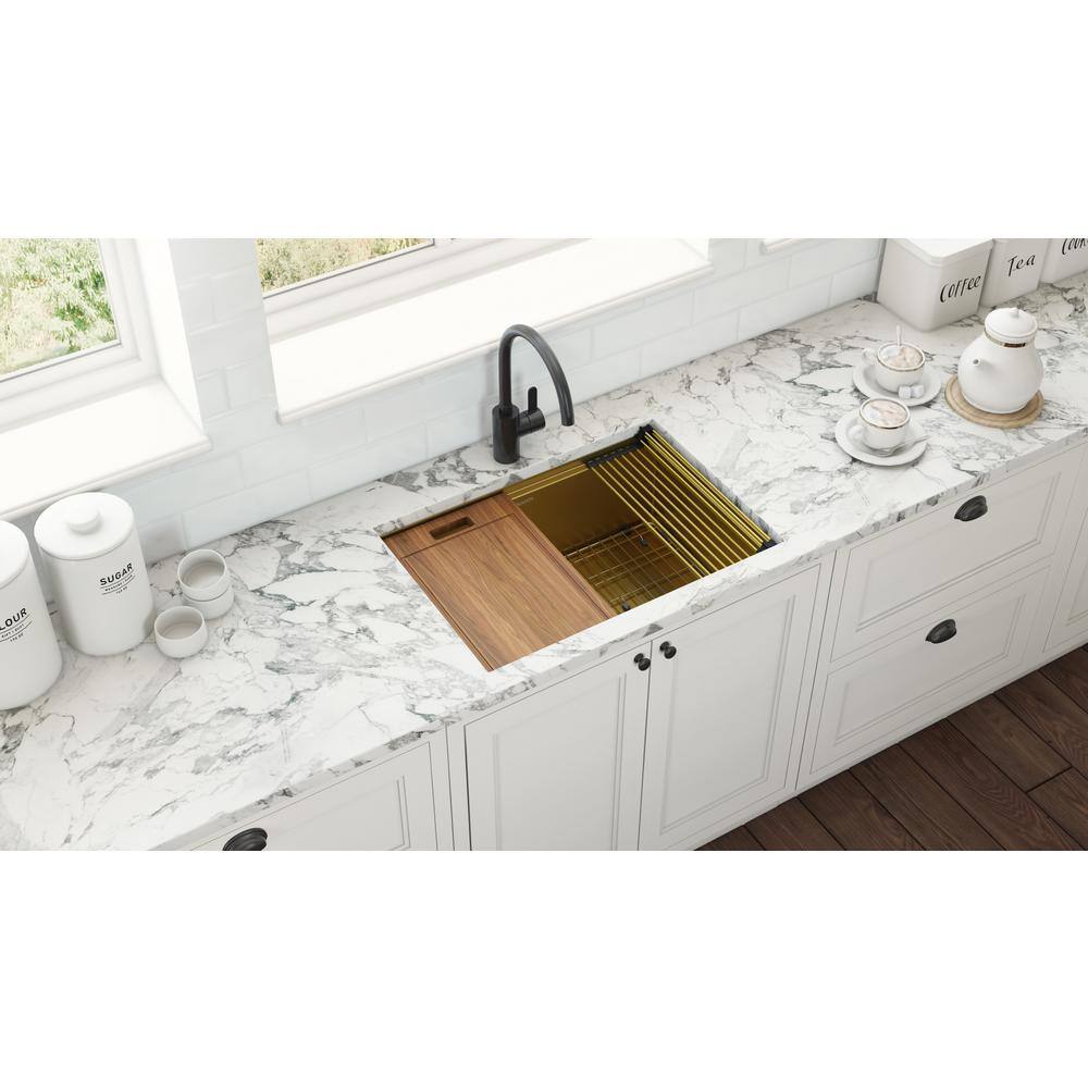 Matte Gold Stainless Steel 27" Workstation Undermount Kitchen Sink