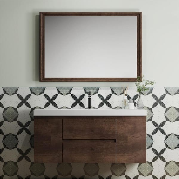 Abruzzo Angela 48 in. W x 19.7 in. D x 20.5 in. H Wall Hung Bathroom Vanity Set Cabinet in Rosewood with Glossy White Sink