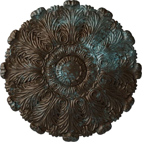 Ekena Millwork 31" x 1-1/2" Durham Urethane Ceiling Medallion (Fits Canopies up to 4-1/4"), Hand-Painted Bronze Blue Patina
