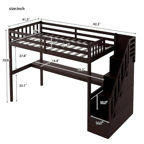 Storage Wood Loft Bed Frame, Yourzone Metal Loft Bed Twin Size Assembly Instructions