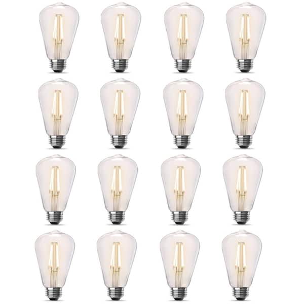 Feit Electric 60-Watt Equivalent ST19 Dimmable Straight Filament Clear Glass E26 Vintage Edison LED Light Bulb, Soft White (16-Pack)