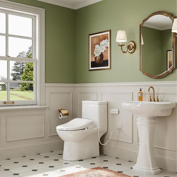 Bidet Toilet Combo 0.8/1.28 GPF in White with Heated Seat, Instant Heating, Warm Air Dryer