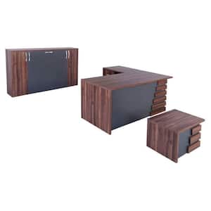 Modern Atlas 71 in. Light Brown and Grey Wood L Shaped Desk Office Suite Furniture (Set of 3)