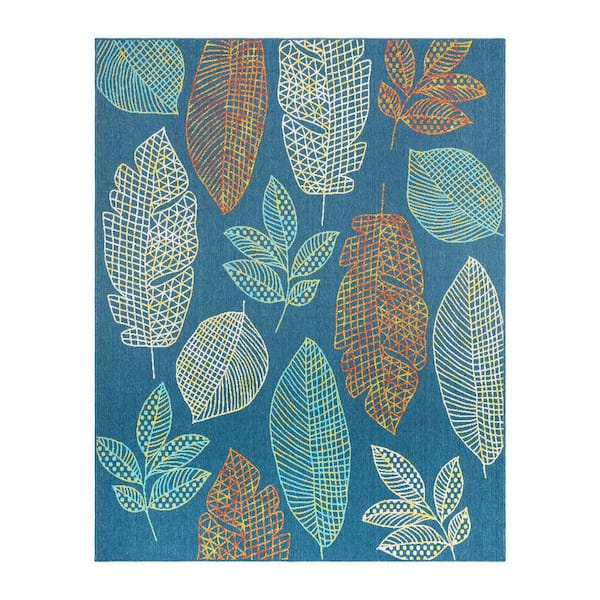 Jona Ananda Navy 9 ft. x 13 ft. Floral Indoor/Outdoor Area Rug