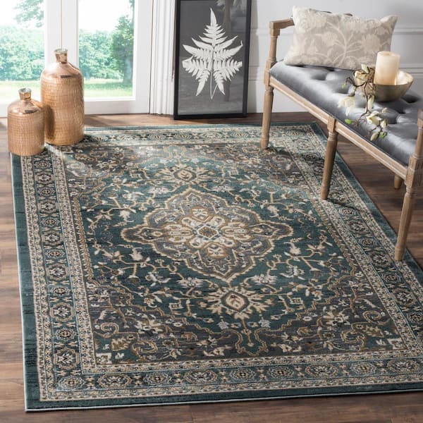 Lyndhurst Teal/Gray 7 ft. x 7 ft. Square Border Area Rug