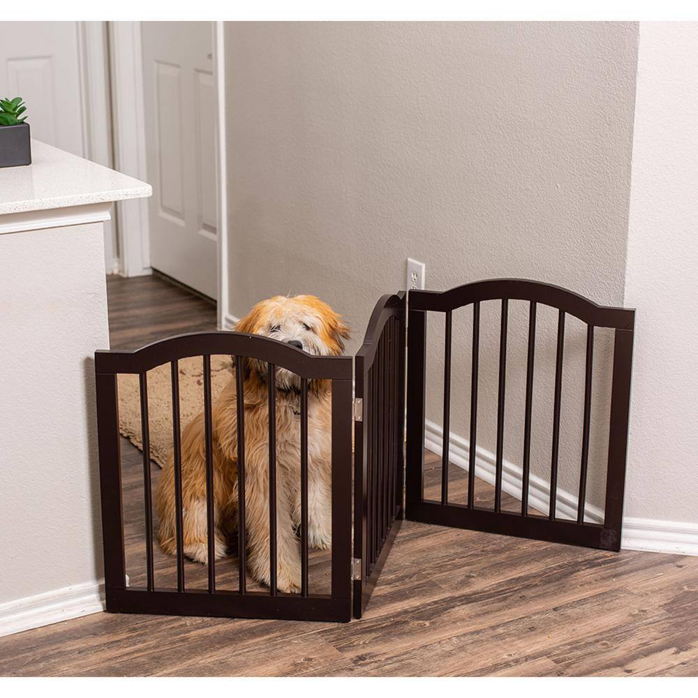 Espresso Arched Top Freestanding Solid Wood Pet Gate