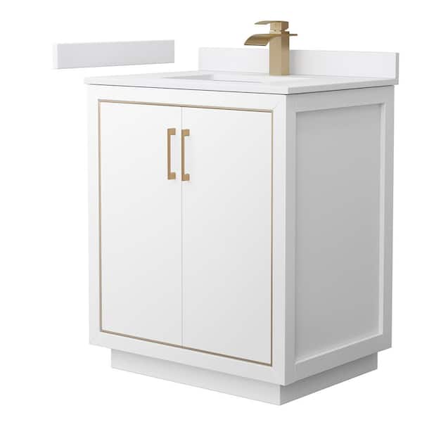 Wyndham Collection Icon 30 in. W x 22 in. D x 35 in. H Single Bath Vanity in White with White Cultured Marble Top