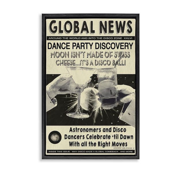 Stupell Industries Vintage Disco News Article by Graffi*tee Studios Black Floater Frame Music Graphic Art Print 31 in. x 21 in.