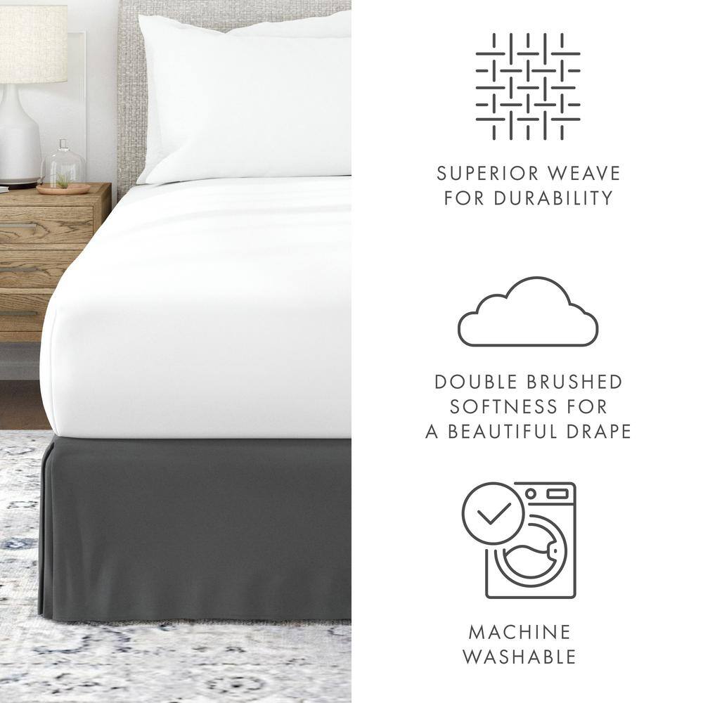 Gray Polyester Pleated King Bed Skirt with Split Corner
