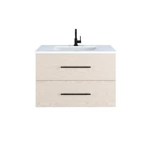 Napa 36" W x 22" D x 21-3/8" H Single Sink Bathroom Vanity Wall Mounted in Natural Oak with White Quartz Countertop