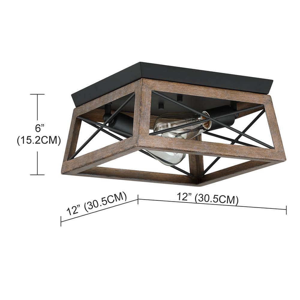 12" Bronze and Black Farmhouse Flush Mount Ceiling Light