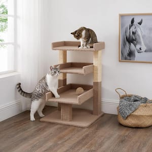 Beige Cat Tree for Large Cats, Cat Activity with Scratching Post, Cat Tower for Large Cats, 3 Level Cat Play Perch
