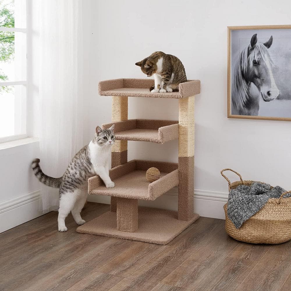 HOMESTOCK Beige Cat Tree for Large Cats, Cat Activity with Scratching