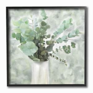 12 in. x 12 in. "Sage Green Painterly Eucalyptus In White Vase " by Kimberly Allen Framed Wall Art