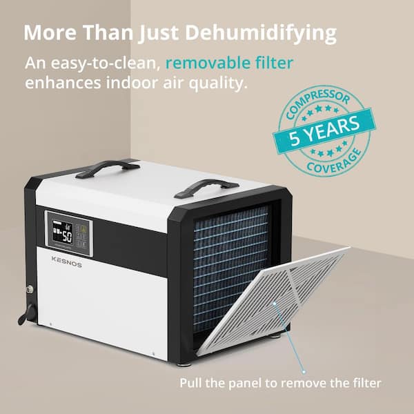 158 pt. 7,500 sq. ft. Bucketless Commercial Industrial Dehumidifier in White with Pump and Drain Hose for Crawl Space