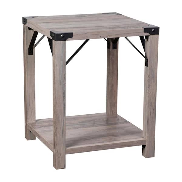 Carnegy Avenue 18 in. Gray Wash Square Engineered Wood End Table