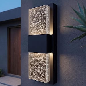Mazza Black Modern Bubble Glass Integrated LED Outdoor Hardwired Garage and Porch-Light Lantern Sconce