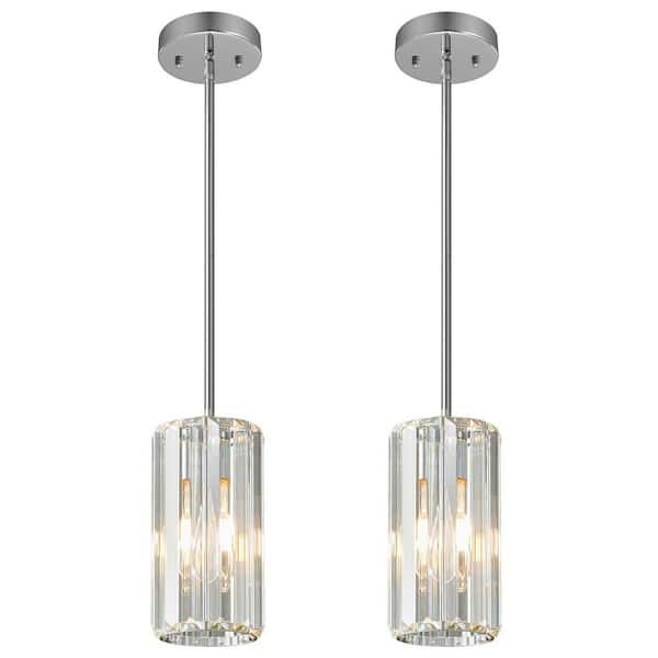 Home Lighting 2-Light Chrome Modern Mini Crystal Chandeliers, Adjustable Pendant Light Fixture for Kitchen Island, 2Pack