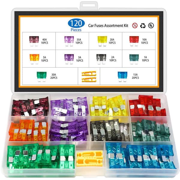 120 Pcs Standard Automotive Blade Fuse Assortment Kit 1A-40A with Fuse Puller for Cars RV Truck Marine