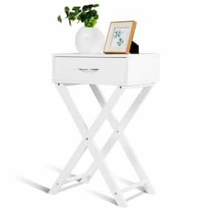 1-Drawer White Nightstand x-Shape Drawer Accent Side End Table Home Furniture