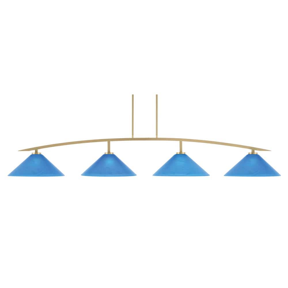 Siena 4-Light New Age Brass Billiard Light with 16 in. Blue Italian Glass S