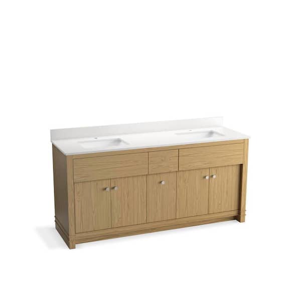 Alouette 72 in. Double SinkLight Oak Bath Vanity Cabinet with Sinks and Quartz Top