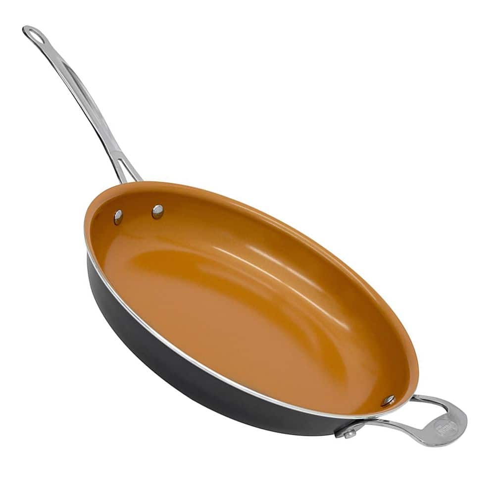 Gotham Steel Natural Collection 14 in. Aluminum Ceramic Nonstick XL Family  Sized Skillet with Helper Handle in Cream 2164 - The Home Depot