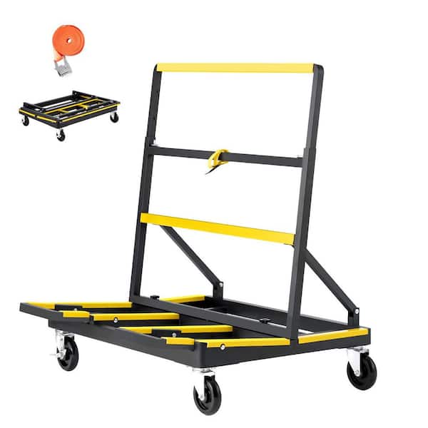 Drywall Cart Dolly, 1800 lbs. Capacity, Steel Panel Dolly with 4 Casters & Expandable Deck, Foldable Cart with Strap