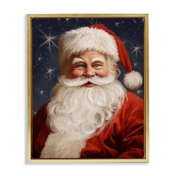 Stupell Industries Smiling Santa Portrait by Ramona Murdock 1-Piece Floater Frame Graphic Print People Poster Art Print 21 in. x 17 in.