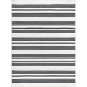 Lena Machine Washable Striped Gray 8 ft. x 8 ft. Area Rug