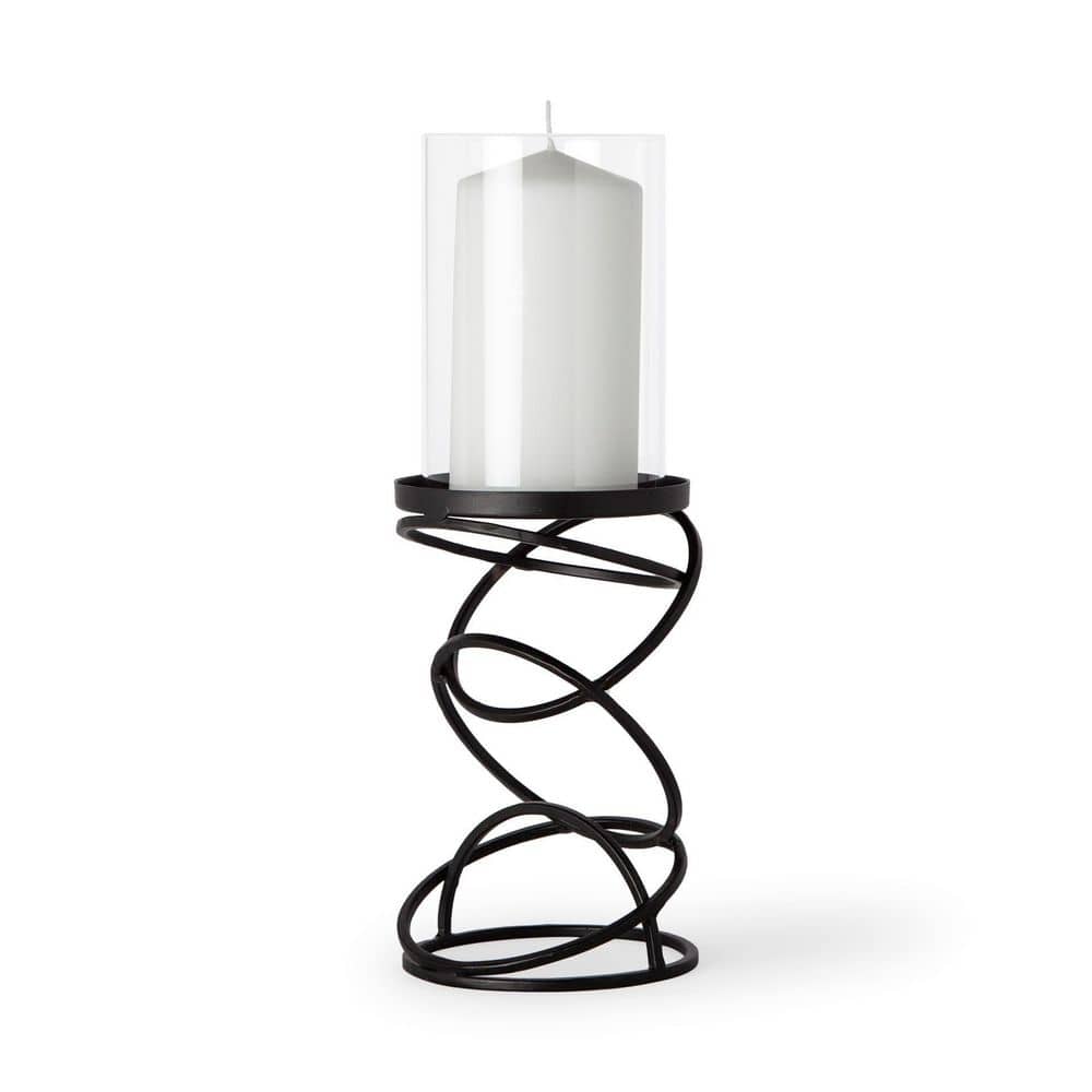 Omega Stacked Ring Black Metal Candle Holder with Glass Votive