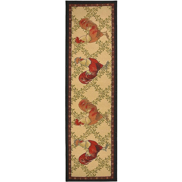 Kitchen Rooster French Country Beige Multicolor 2 ' Width x 7' Your Choice Length Slip Resistant Rubber Stair Runner
