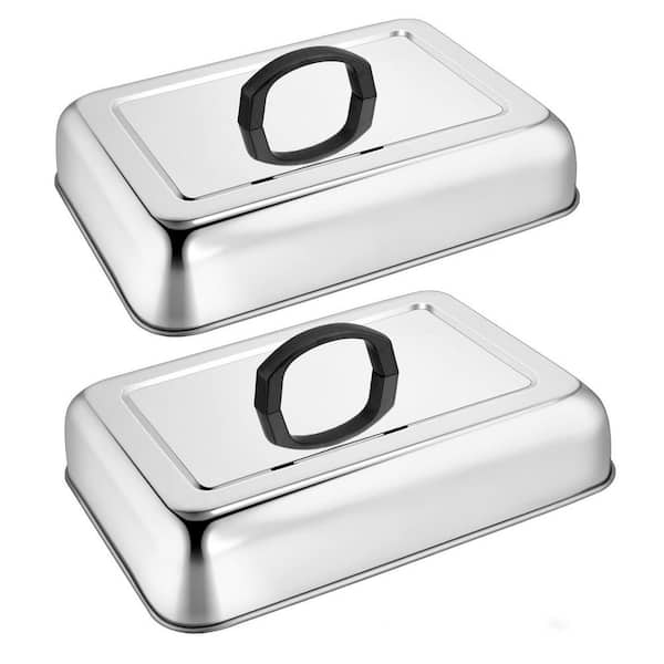2-Piece 13 in. Rectangular Basting Cover for Griddle Grill, Stainless Steel Cheese Melting Dome Steaming Cover Lid