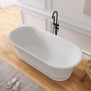 67 in. x 31.5 in. Stone Resin Solid Surface Flatbottom Freestanding Soaking Bathtub in White