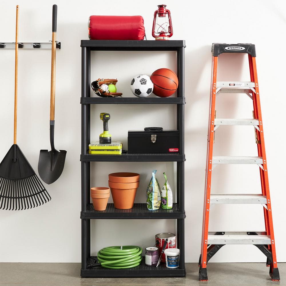 Sleek 5-Shelf Black Plastic Ventilated Storage Organizer, 32"x14"