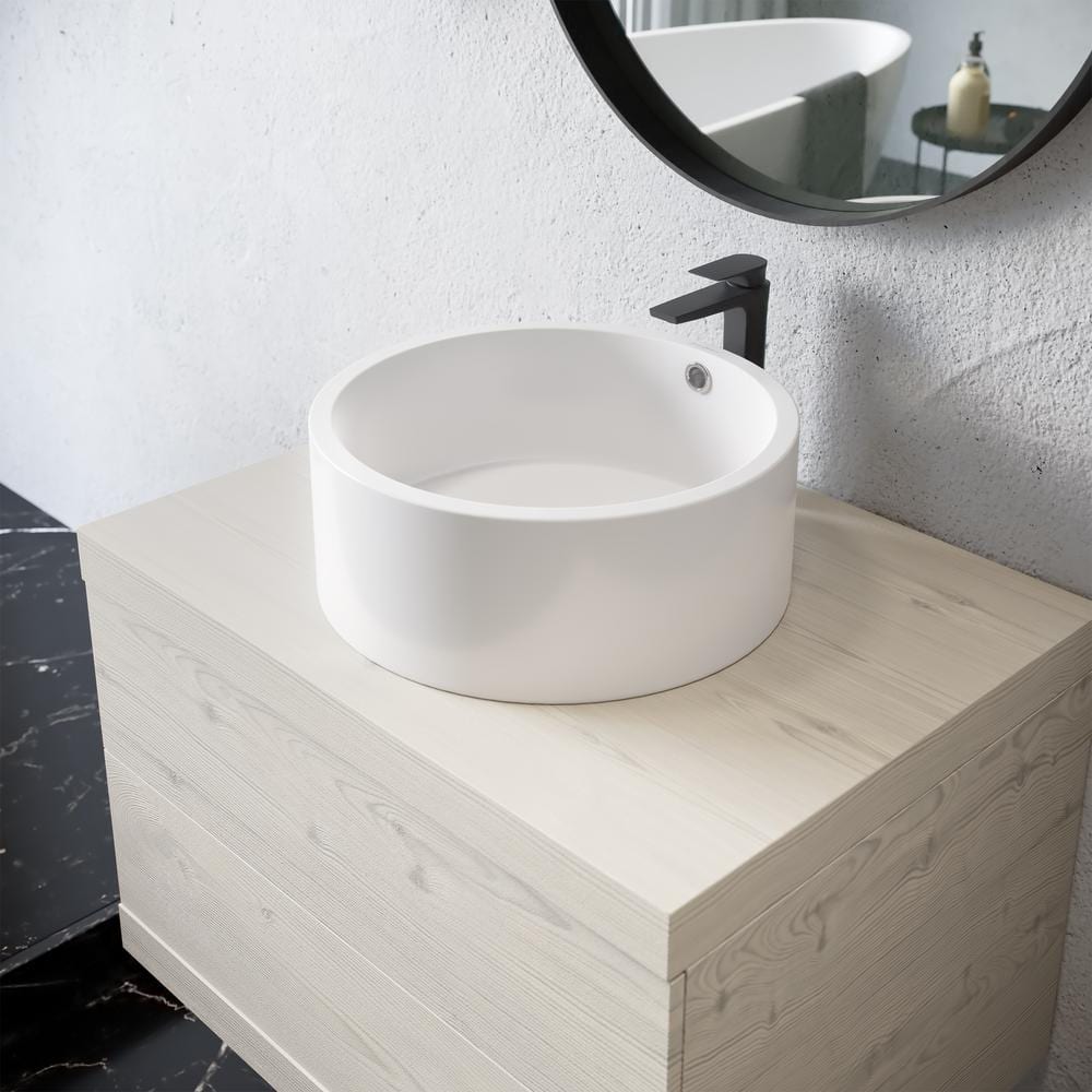 Monaco 16.5" Round Matte White Ceramic Vessel Sink