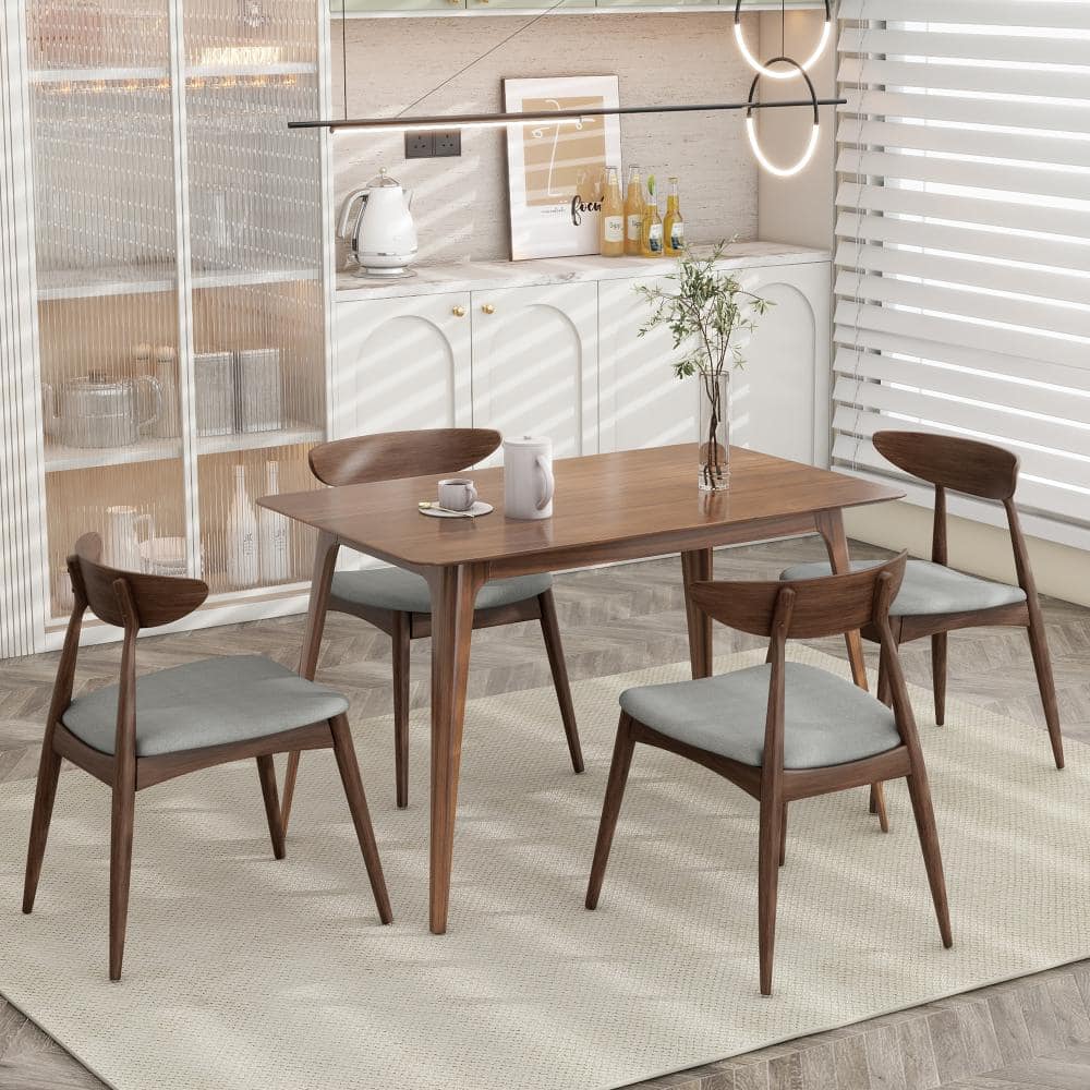 5-Piece Walnut Wood Top Dining Table Set Seating 4 with Light Gray Cushions price history on PriceWatchPro