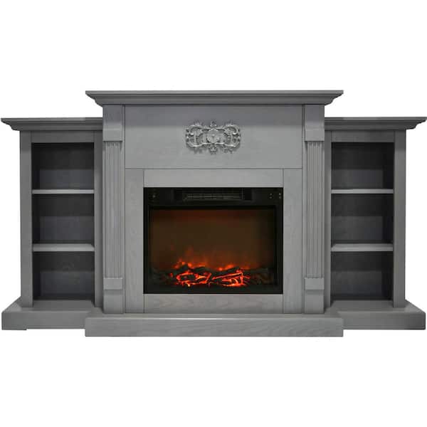 Hanover Classic 72 in. Electric Fireplace in Gray with Built-in Bookshelves and a 1500-Watt Charred Log Insert