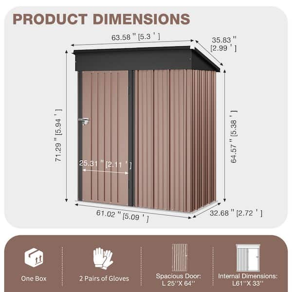 Sizzim 5 ft. W x 3 ft. D Metal Storage Shed with Galvanized Steel