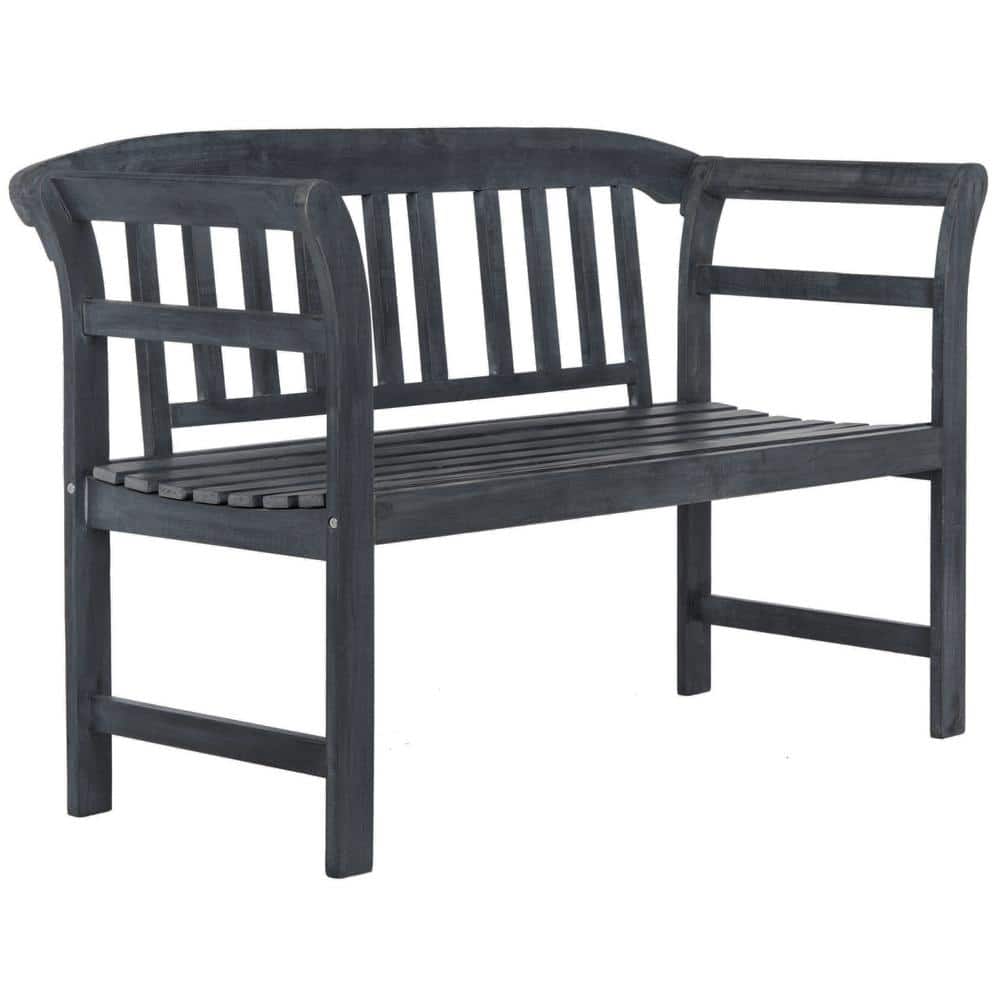 Transitional Ash Grey Acacia Wood 2-Seat Outdoor Bench