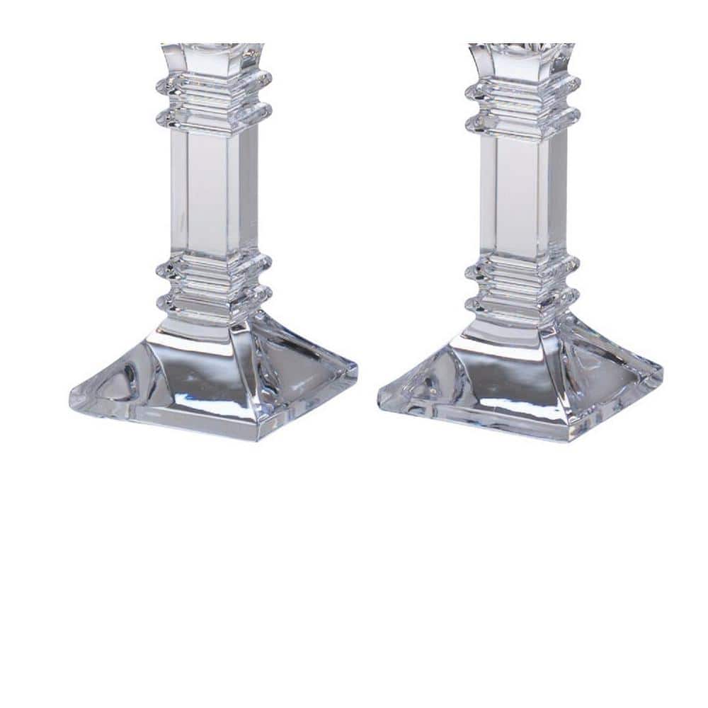 Clear Crystal Pillar Candlestick Set with Fluting, 6-Inch