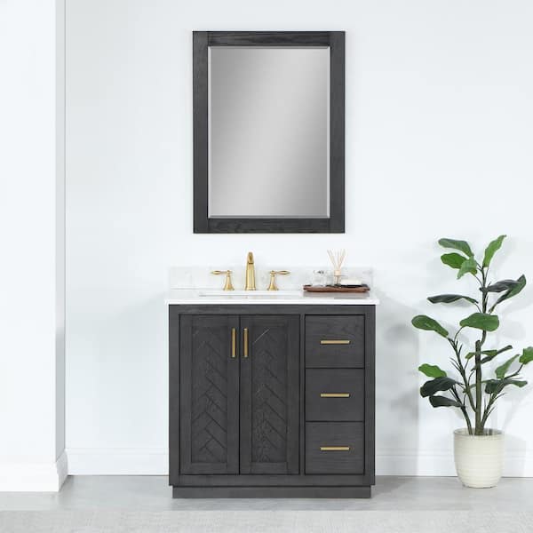 Altair Ivy 27.2 in. W x 36 in. H Rectangular Wood Framed Wall Bathroom Vanity Mirror in Brown Oak