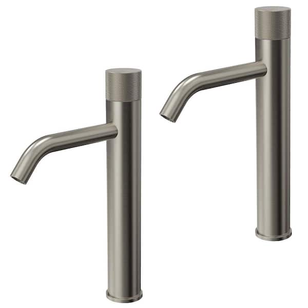 12 in. Height Mid-Arc Single Handle Single Hole Vessel Sink Faucet in Brushed Nickel Drain Included (2-Pack)