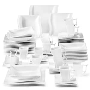 Flora 60-Piece White Porcelain Dinnerware Set Plates Cups and Saucer (Set Service for 12)