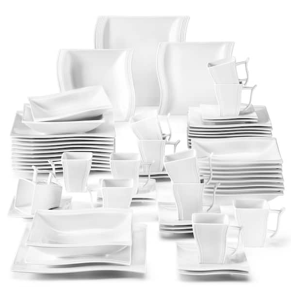 MALACASA Flora 60-Piece White Porcelain Dinnerware Set Plates Cups