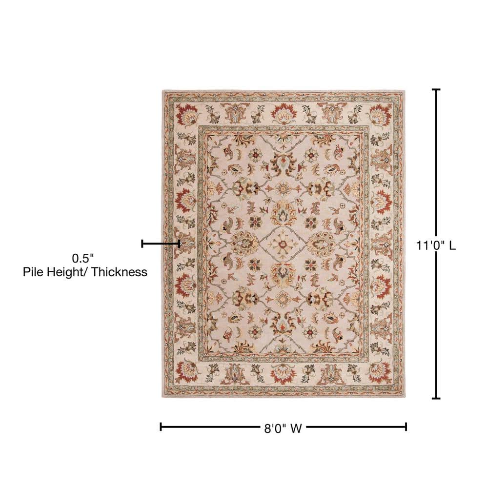 Elegant Ivory and Light Gold Hand-Tufted Wool Area Rug, 8' x 11'