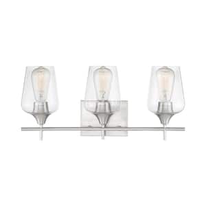 Octave 21 in. W x 9 in. H 3-Light Satin Nickel Bathroom Vanity Light with Clear Glass Shades