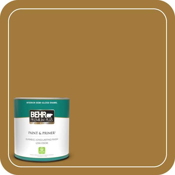 BEHR PREMIUM PLUS 1 qt. #320D-7 Victorian Gold Semi-Gloss Enamel Low Odor Interior Paint & Primer