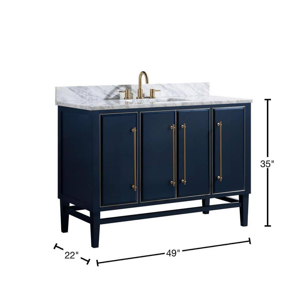 Navy Blue and Gold 48" Solid Wood Vanity with Marble Top